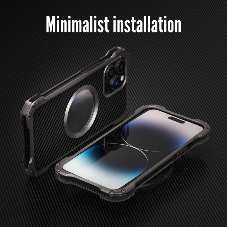 For iPhone 14 R-JUST RJ51 Hollow Shockproof Metal Phone Case (Dark Grey) - iPhone 14 Cases by R-JUST | Online Shopping South Africa | PMC TechLife | Buy Now Pay Later Mobicred