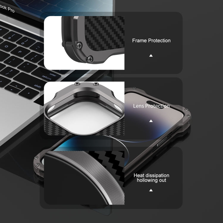 For iPhone 14 R-JUST RJ51 Hollow Shockproof Metal Phone Case (Dark Grey) - iPhone 14 Cases by R-JUST | Online Shopping South Africa | PMC TechLife | Buy Now Pay Later Mobicred