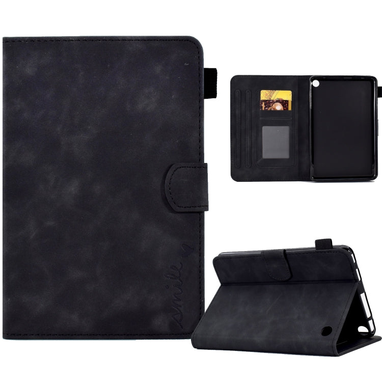 For Amazon Kindle Fire 7 2022 Embossed Smile Flip Tablet Leather Case(Black) - Amazon by PMC TechLife | Online Shopping South Africa | PMC TechLife | Buy Now Pay Later Mobicred