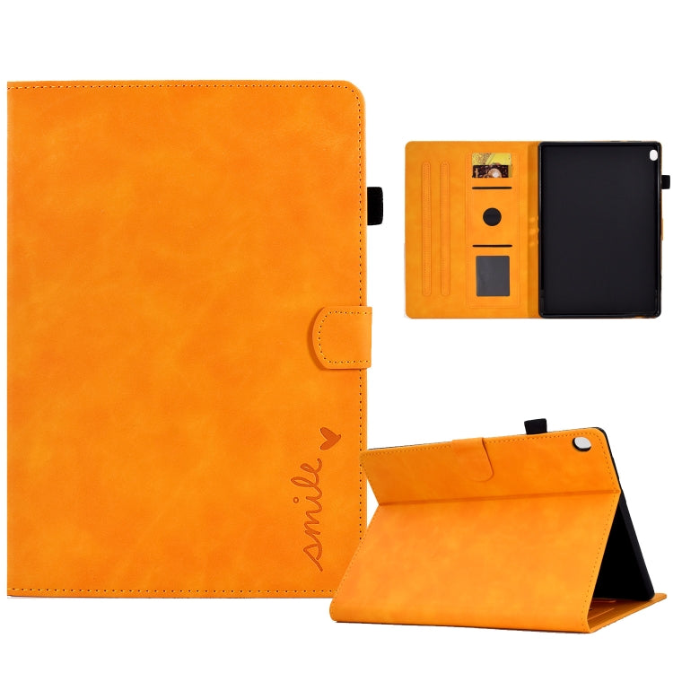 For Lenovo Tab M10 Embossed Smile Flip Tablet Leather Case(Khaki) - Lenovo by PMC TechLife | Online Shopping South Africa | PMC TechLife | Buy Now Pay Later Mobicred