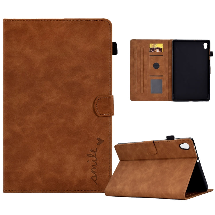 For Lenovo Tab M10 HD Gen 2 Embossed Smile Flip Tablet Leather Case(Brown) - Lenovo by PMC TechLife | Online Shopping South Africa | PMC TechLife | Buy Now Pay Later Mobicred