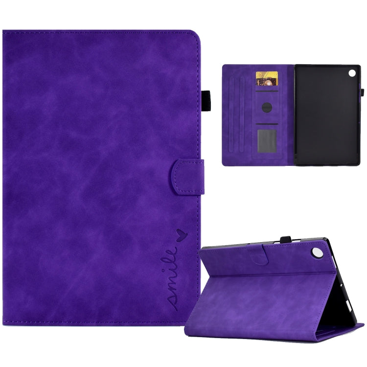 For Lenovo Tab M10 3rd Gen Embossed Smile Flip Tablet Leather Case(Purple) - Lenovo by PMC TechLife | Online Shopping South Africa | PMC TechLife | Buy Now Pay Later Mobicred