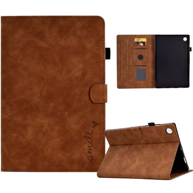 For Lenovo Tab M10 3rd Gen Embossed Smile Flip Tablet Leather Case(Brown) - free shipping - PMC TechLife - Order now!