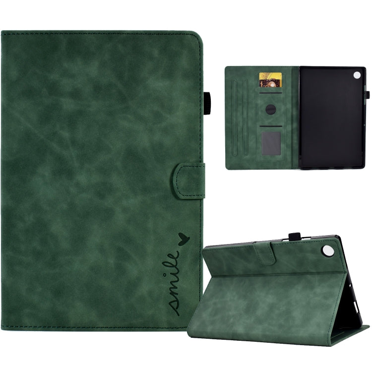 For Lenovo Tab M10 Plus 3rd Gen 10.6 inch Embossed Smile Flip Tablet Leather Case(Green) - Lenovo by PMC TechLife | Online Shopping South Africa | PMC TechLife | Buy Now Pay Later Mobicred