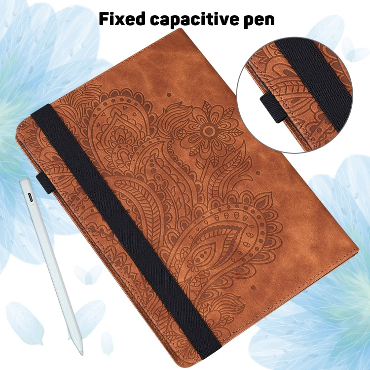 For Nokia T10 Peacock Embossed Pattern Leather Tablet Case(Brown) - Nokia by PMC TechLife | Online Shopping South Africa | PMC TechLife | Buy Now Pay Later Mobicred
