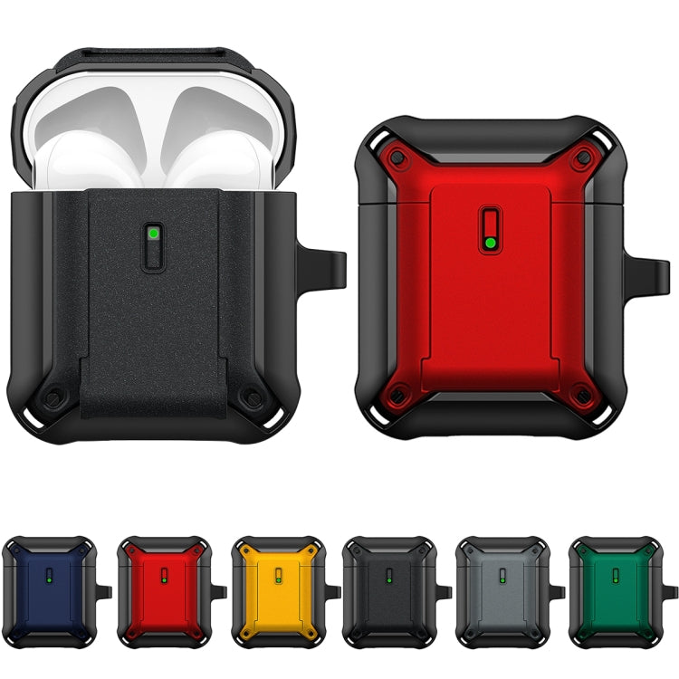 For AirPods 1 / 2 Sliding Buckle Wireless Earphone Protective Case with Hook(Black Yellow) - For AirPods 1/2 by PMC Jewellery | Online Shopping South Africa | PMC Jewellery | Buy Now Pay Later Mobicred