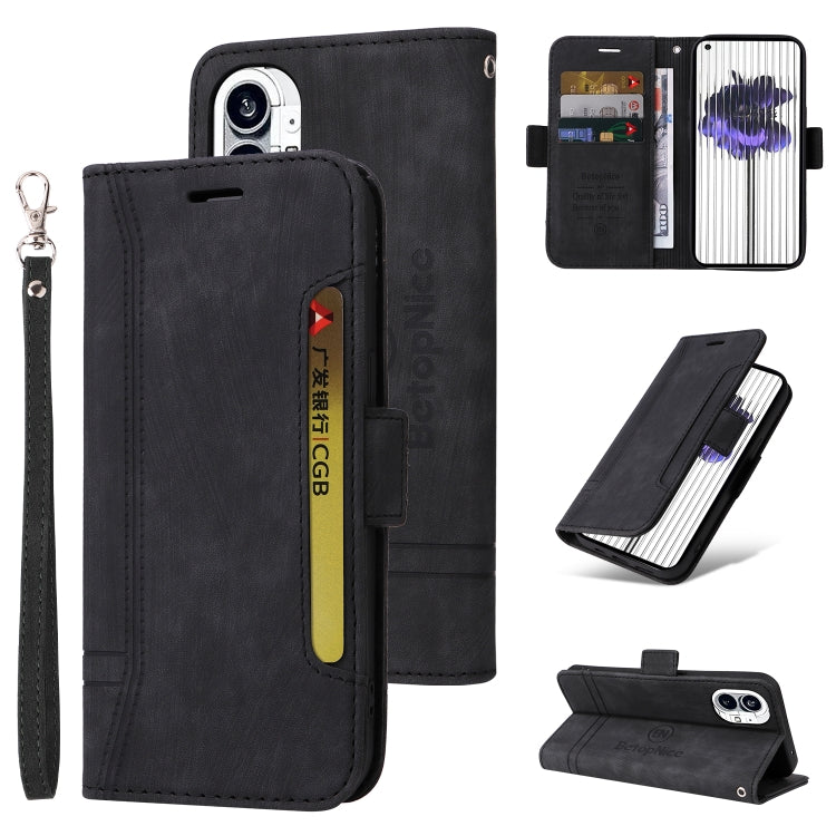 For Nothing Phone 1 BETOPNICE Dual-side Buckle Leather Phone Case(Black) - Nothing Cases by BETOPNICE | Online Shopping South Africa | PMC Jewellery | Buy Now Pay Later Mobicred