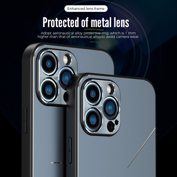 For iPhone 14 R-JUST RJ52 3-Line Style Metal TPU Shockproof Phone Case(Blue) - iPhone 14 Cases by R-JUST | Online Shopping South Africa | PMC TechLife | Buy Now Pay Later Mobicred