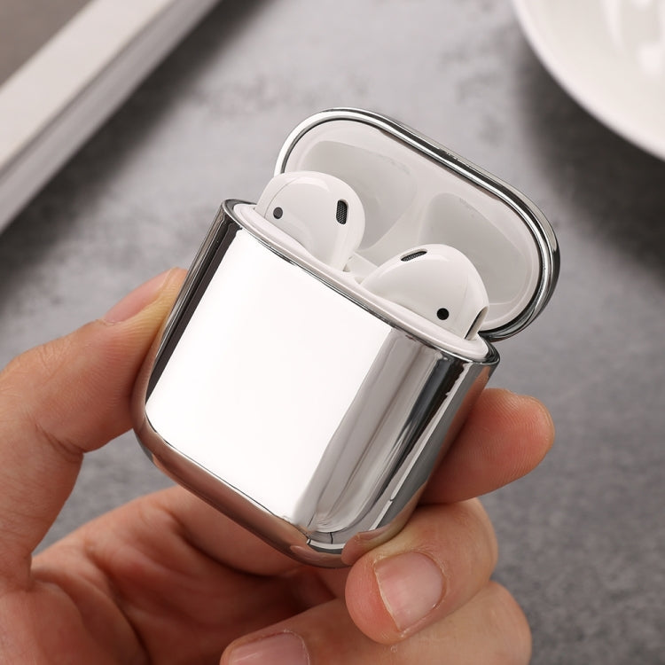 For AirPods 1/2 Split Electroplating TPU Earphone Protective Case with Hook(Silver) - For AirPods 1/2 by PMC Jewellery | Online Shopping South Africa | PMC Jewellery | Buy Now Pay Later Mobicred