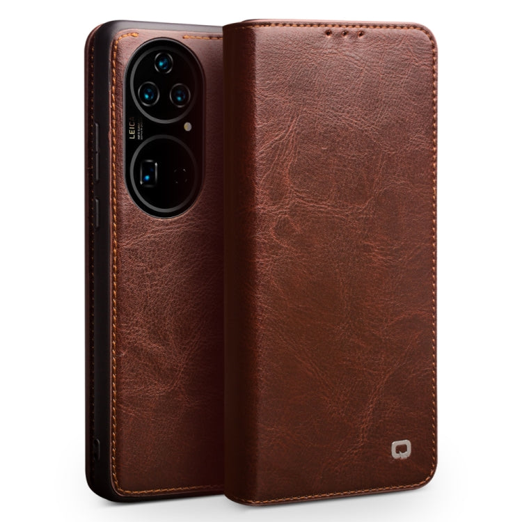 For Huawei P50 QIALINO Genuine Leather Phone Case(Brown) - Huawei Cases by QIALINO | Online Shopping South Africa | PMC TechLife | Buy Now Pay Later Mobicred