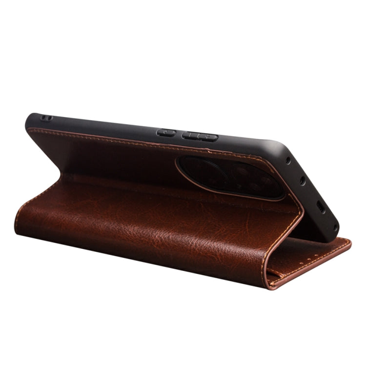 For Huawei P50 QIALINO Genuine Leather Phone Case(Brown) - Huawei Cases by QIALINO | Online Shopping South Africa | PMC TechLife | Buy Now Pay Later Mobicred