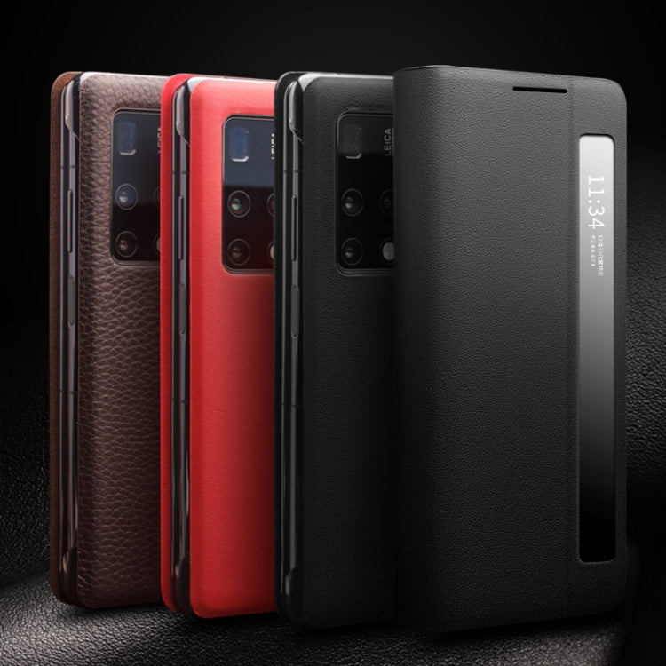 For Huawei Mate X2 QIALINO Genuine Leather Side Window View Smart Phone Case(Black) - free shipping - PMC TechLife - Order now!
