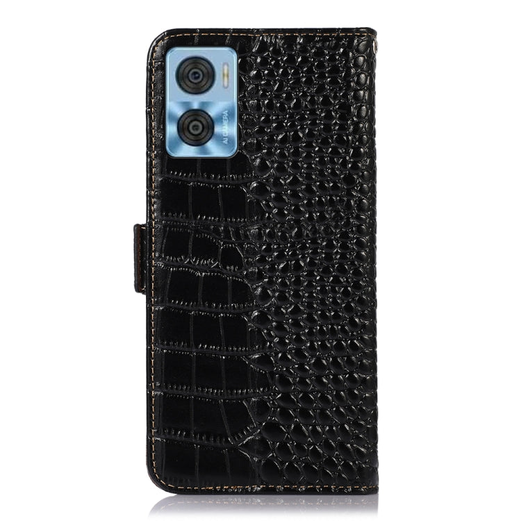For Motorola Moto E22/E22i Crocodile Top Layer Cowhide Leather Phone Case(Black) - Motorola Cases by PMC TechLife | Online Shopping South Africa | PMC TechLife | Buy Now Pay Later Mobicred
