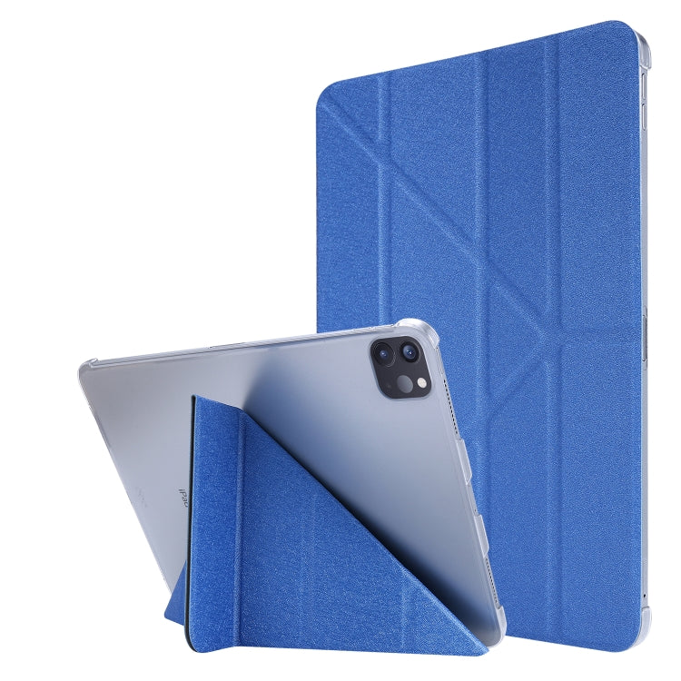 For iPad Air 13 2024 / Pro 12.9 2020 Silk Texture Horizontal Deformation Flip Leather Tablet Case with Three-folding Holder(Blue) - iPad Pro 12.9 (2020) Cases by PMC TechLife | Online Shopping South Africa | PMC TechLife | Buy Now Pay Later Mobicred