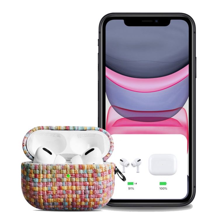 For AirPods Pro Weave Texture PU Shockproof Earphone Protective Case with Hook(Grey Green) - For AirPods Pro by PMC Jewellery | Online Shopping South Africa | PMC Jewellery | Buy Now Pay Later Mobicred