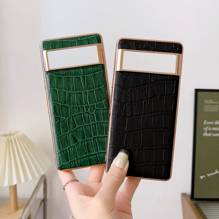 For Google Pixel 6 Pro Crocodile Texture Genuine Leather Electroplating Phone Case(Black) - Google Cases by PMC TechLife | Online Shopping South Africa | PMC TechLife | Buy Now Pay Later Mobicred