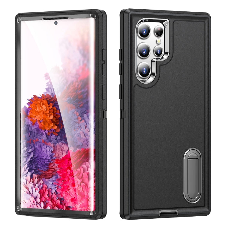 For Samsung Galaxy S23 ultra 5G 3 in 1 Rugged Holder Phone Case(Black) - Galaxy S23 Ultra 5G Cases by PMC TechLife | Online Shopping South Africa | PMC TechLife