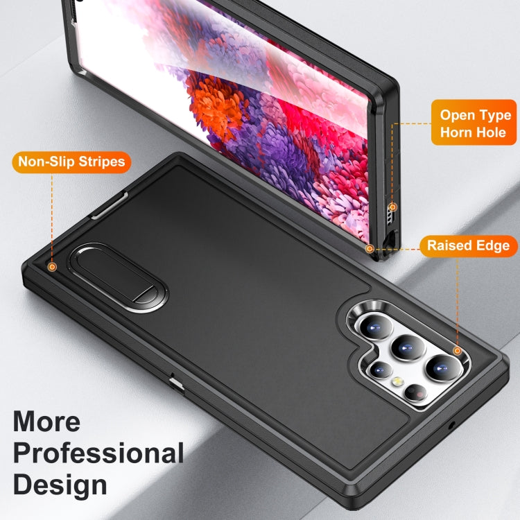 For Samsung Galaxy S23 ultra 5G 3 in 1 Rugged Holder Phone Case(Black) - Galaxy S23 Ultra 5G Cases by PMC TechLife | Online Shopping South Africa | PMC TechLife