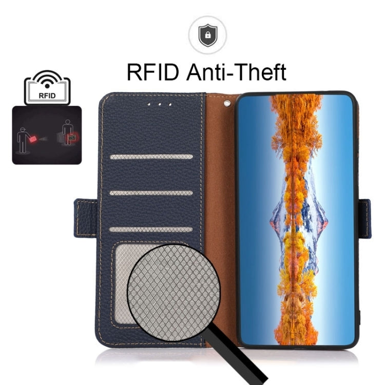 For Sony Xperia 5 IV KHAZNEH Side-Magnetic Litchi Genuine Leather RFID Case(Blue) - Sony Cases by PMC TechLife | Online Shopping South Africa | PMC TechLife | Buy Now Pay Later Mobicred
