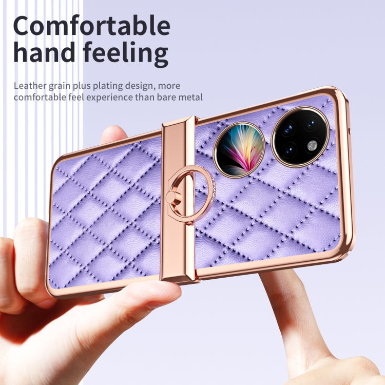 For Huawei P50 Pocket Grid Leather Pattern Electroplating Frame Folding Phone Case(Purple) - free shipping - PMC TechLife - Order now!