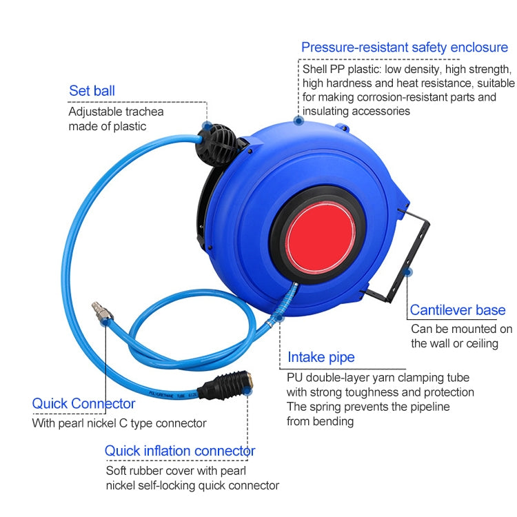 LAIZE Automatic Retractable Air Hose Reel Pneumatic PU Tube, Specification:10x6.5mm, 15m - free shipping - PMC TechLife - Order now!