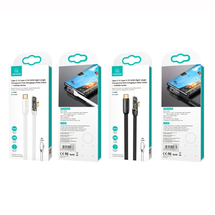 USAMS US-SJ584 PD 100W Iceflake Series Type-C to Type-C Right Angle Transparent Fast Charge Data Cable, Cable Length:1.2m(Black) - USB-C & Type-C Cable by USAMS | Online Shopping South Africa | PMC Jewellery | Buy Now Pay Later Mobicred