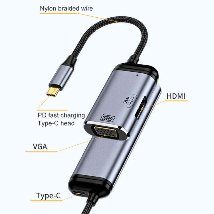 Y001 3 in 1 USB-C/Type-C to VGA+HDMI+USB-C/Type-C Audio Adapter Cable - USB HUB by PMC Jewellery | Online Shopping South Africa | PMC Jewellery | Buy Now Pay Later Mobicred