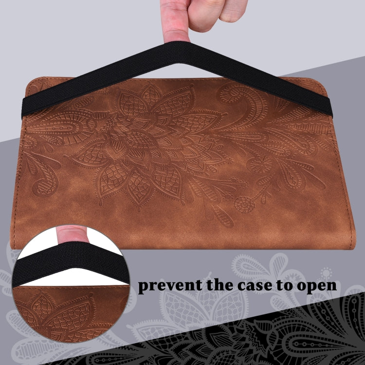 For Realme Pad X Lace Flower Embossing Pattern Leather Tablet Case(Brown) - Realme by PMC TechLife | Online Shopping South Africa | PMC TechLife | Buy Now Pay Later Mobicred