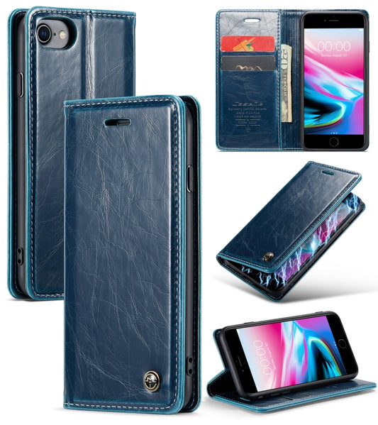 For iPhone SE 2022 / SE 2020 / 7 / 8 CaseMe 003 Crazy Horse Texture Leather Phone Case(Blue) - iPhone SE 2022 / 2020 / 8 / 7 Cases by CaseMe | Online Shopping South Africa | PMC Jewellery | Buy Now Pay Later Mobicred