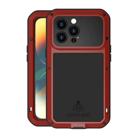 For iPhone 14 Pro LOVE MEI Metal Shockproof Life Waterproof Dustproof Phone Case(Red) - iPhone 14 Pro Cases by LOVE MEI | Online Shopping South Africa | PMC Jewellery | Buy Now Pay Later Mobicred