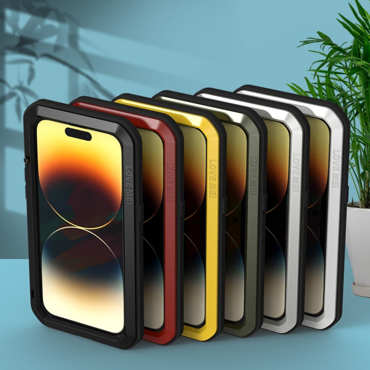 For iPhone 14 Pro LOVE MEI Metal Shockproof Life Waterproof Dustproof Phone Case(Red) - free shipping - PMC TechLife - Order now!