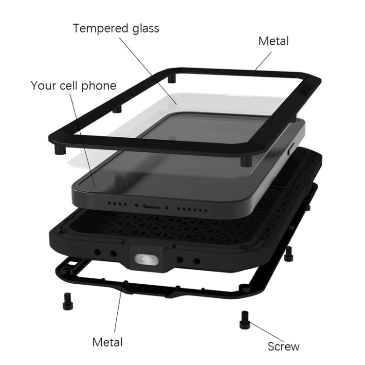 For iPhone 14 Pro LOVE MEI Metal Shockproof Life Waterproof Dustproof Phone Case(Red) - free shipping - PMC TechLife - Order now!