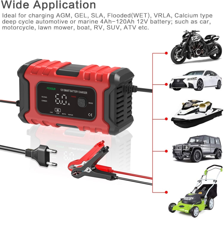 FOXSUR 6A 12V Motorcycle / Car Smart Battery Charger, Plug Type:US Plug(Red) - free shipping - PMC TechLife - Order now!