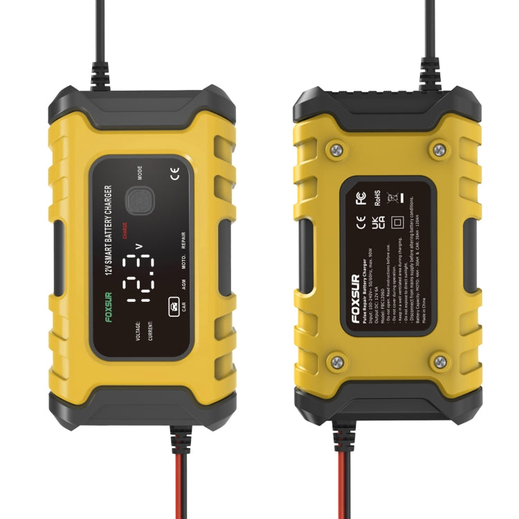 FOXSUR 6A 12V Motorcycle / Car Smart Battery Charger, Plug Type:UK Plug(Yellow) - free shipping - PMC TechLife - Order now!