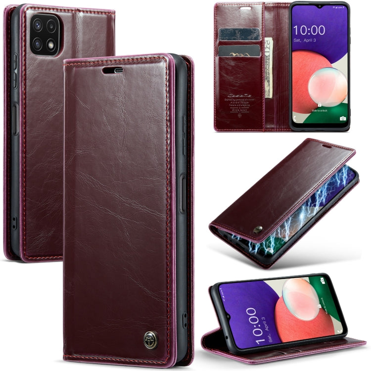 For Samsung Galaxy A22 5G / F42 5G CaseMe 003 Crazy Horse Texture Leather Phone Case(Wine Red) - Galaxy Phone Cases by CaseMe | Online Shopping South Africa | PMC Jewellery | Buy Now Pay Later Mobicred