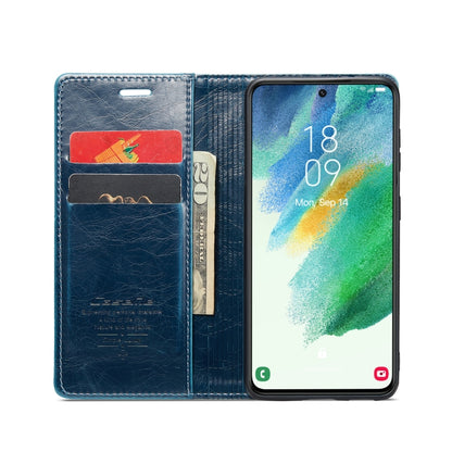 For Samsung Galaxy S21 FE 5G CaseMe 003 Crazy Horse Texture Leather Phone Case(Blue) - Galaxy Phone Cases by CaseMe | Online Shopping South Africa | PMC Jewellery | Buy Now Pay Later Mobicred