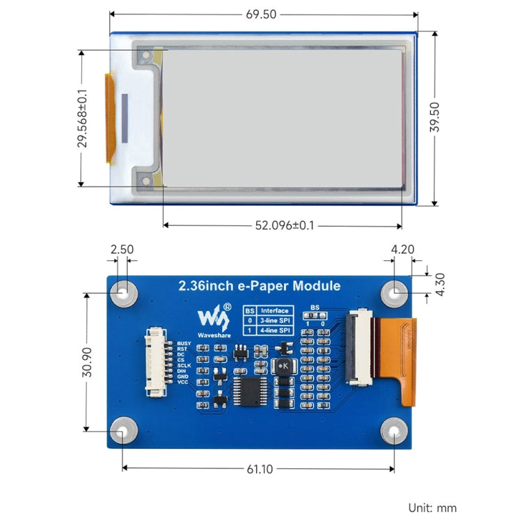 Waveshare 2.36 inch 296×168 E-paper Module - free shipping - PMC Jewellery - Order now!