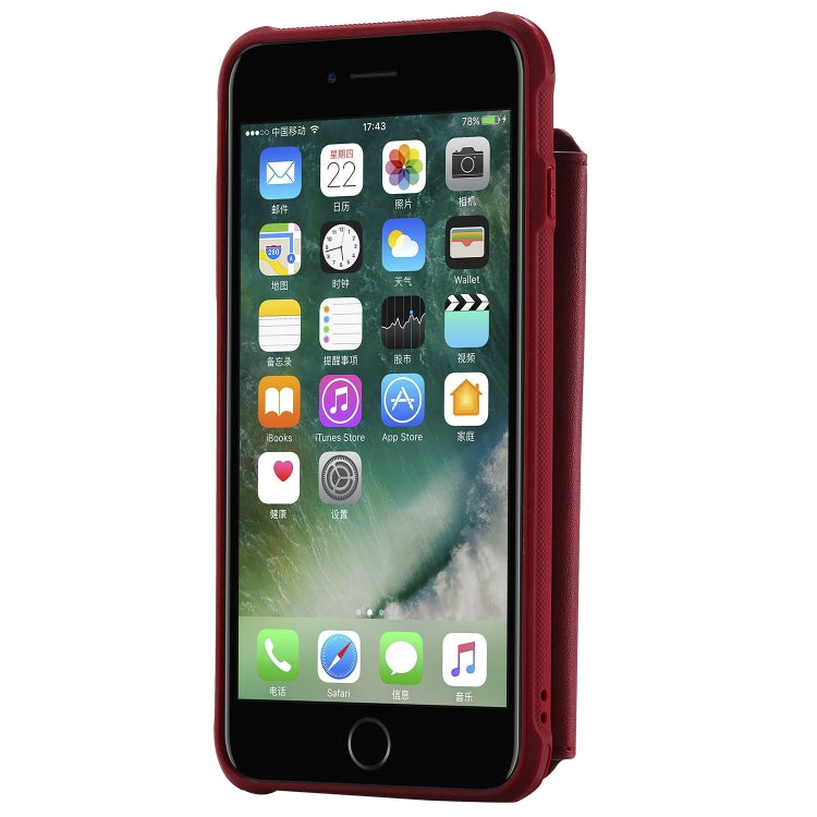 For iPhone 7 Plus / 8 Plus Zipper Shockproof Protective Case with Card Slots & Bracket & Photo Holder & Wallet Function(Red) - More iPhone Cases by PMC TechLife | Online Shopping South Africa | PMC TechLife