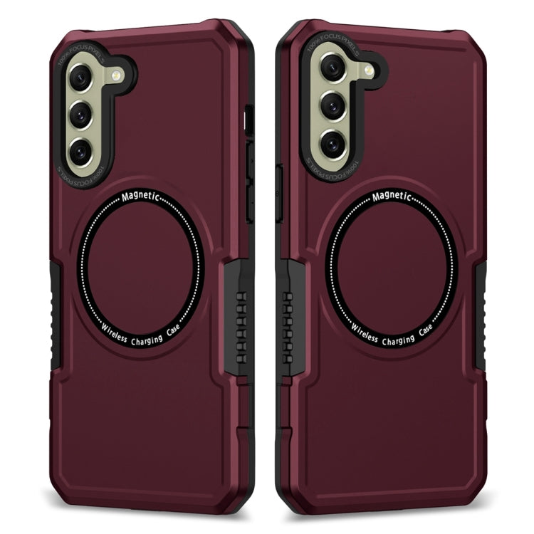 For Samsung Galaxy S21 FE 5G MagSafe Shockproof Armor Phone Case(Wine Red) - Galaxy Phone Cases by PMC TechLife | Online Shopping South Africa | PMC TechLife