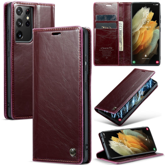 For Samsung Galaxy S21 Ultra 5G CaseMe 003 Crazy Horse Texture Leather Phone Case(Wine Red) - Galaxy S21 Ultra 5G Cases by CaseMe | Online Shopping South Africa | PMC Jewellery | Buy Now Pay Later Mobicred