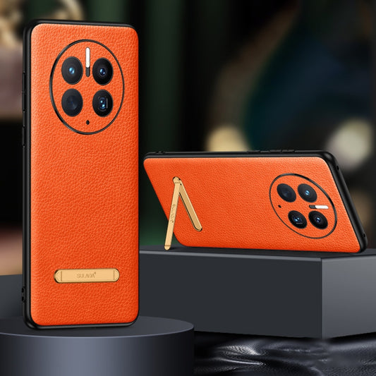 For Huawei Mate 50 Pro SULADA Invisible Bracket Leather Back Cover Phone Case(Orange) - Huawei Cases by SULADA | Online Shopping South Africa | PMC Jewellery | Buy Now Pay Later Mobicred