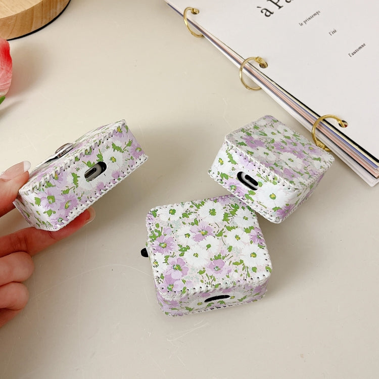 For AirPods Pro 2 PU Leather Wireless Earphone Case(Purple White Flowers) - For AirPods Pro 2 by PMC Jewellery | Online Shopping South Africa | PMC Jewellery | Buy Now Pay Later Mobicred