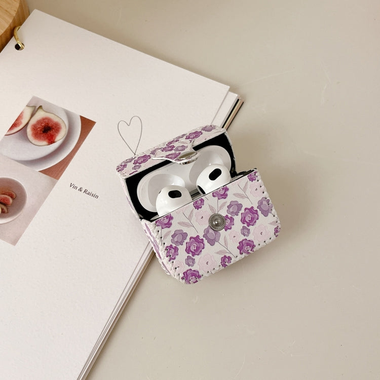 For AirPods 1/2 PU Leather Wireless Earphone Case(Purple Flowers) - For AirPods 1/2 by PMC Jewellery | Online Shopping South Africa | PMC Jewellery | Buy Now Pay Later Mobicred