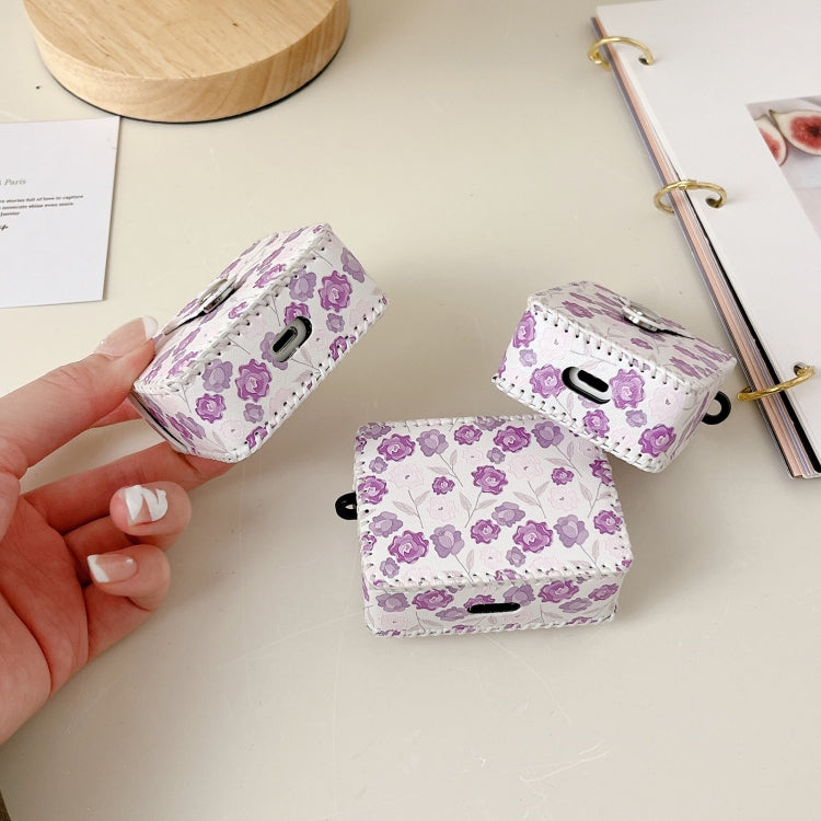 For AirPods 1/2 PU Leather Wireless Earphone Case(Purple Flowers) - For AirPods 1/2 by PMC Jewellery | Online Shopping South Africa | PMC Jewellery | Buy Now Pay Later Mobicred