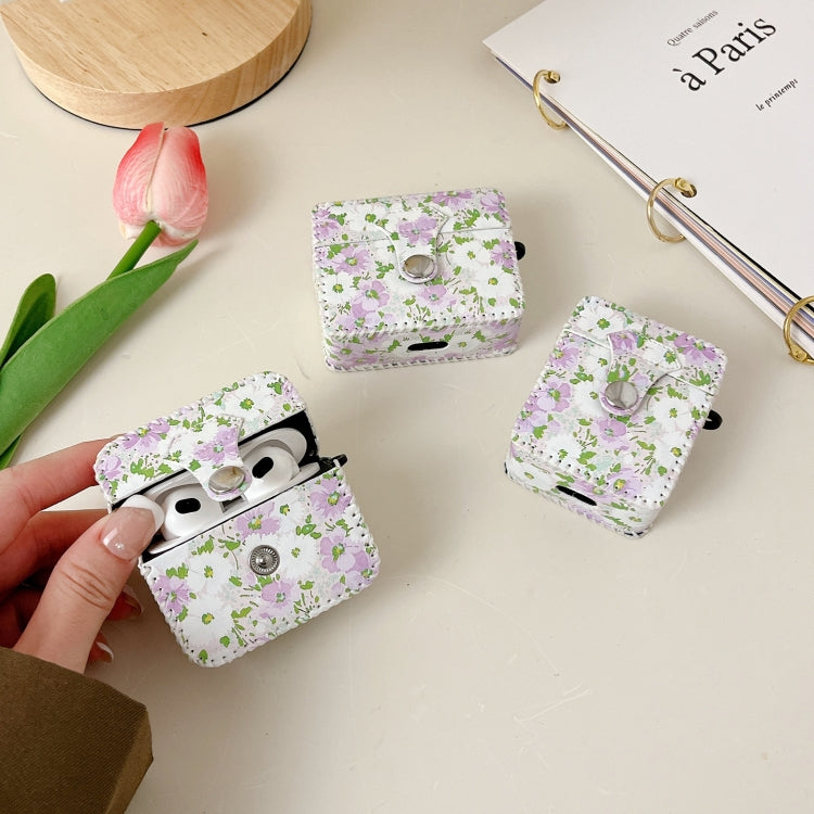 For AirPods 3 PU Leather Wireless Earphone Case(Purple White Flowers) - For AirPods 3 by PMC Jewellery | Online Shopping South Africa | PMC Jewellery | Buy Now Pay Later Mobicred