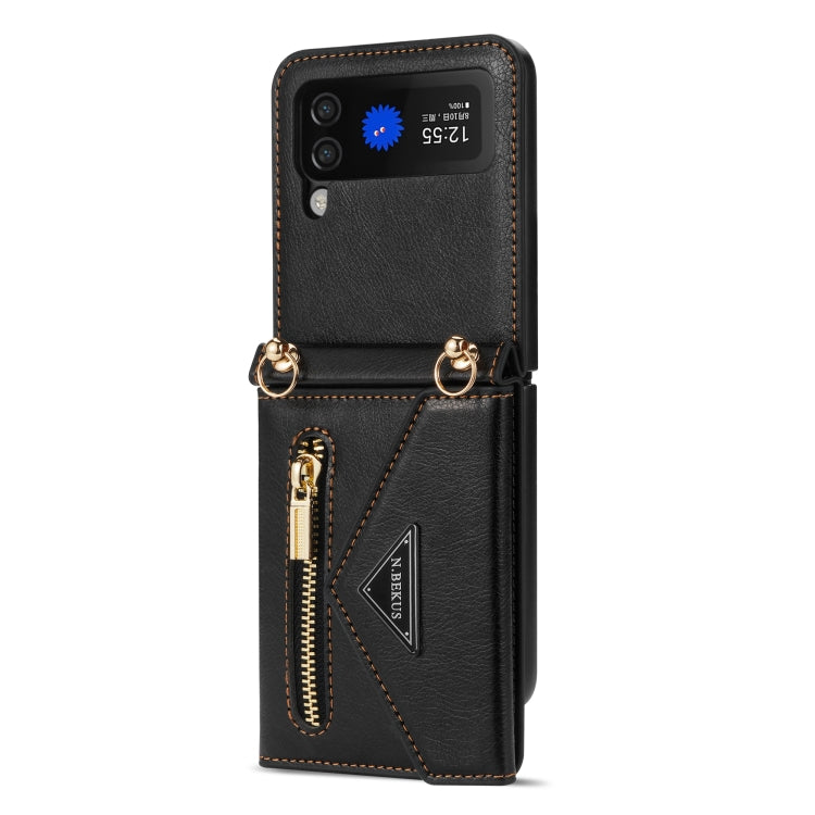 For Samsung Galaxy Z Flip3 5G N.BEKUS Side Zipper Folding Phone Leather Case(Black) - Galaxy Phone Cases by N.BEKUS | Online Shopping South Africa | PMC Jewellery