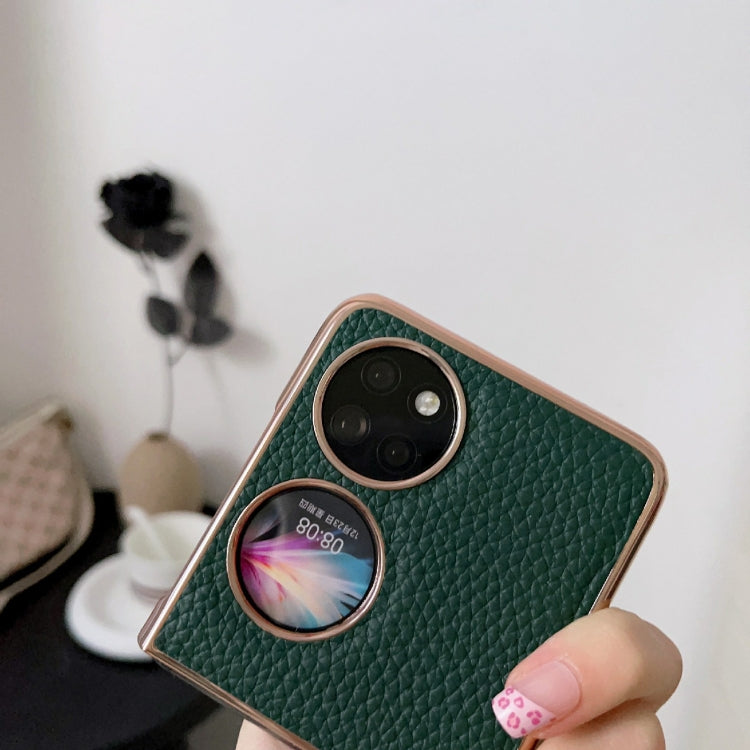 For Huawei P50 Pocket Nano Electroplating Litchi Texture Genuine Leather Phone Case(Grey) - Huawei Cases by PMC TechLife | Online Shopping South Africa | PMC TechLife | Buy Now Pay Later Mobicred