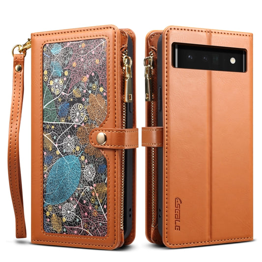 For Google Pixel 6 ESEBLE Star Series Lanyard Zipper Wallet RFID Leather Case(Brown) - Google Cases by ESEBLE | Online Shopping South Africa | PMC Jewellery | Buy Now Pay Later Mobicred