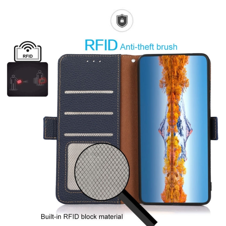 For Honor 80 Pro KHAZNEH Side-Magnetic Litchi Genuine Leather RFID Phone Case(Blue) - Honor Cases by PMC TechLife | Online Shopping South Africa | PMC TechLife | Buy Now Pay Later Mobicred