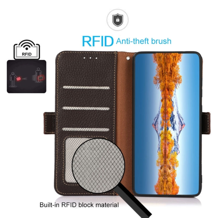 For Honor 80 Pro KHAZNEH Side-Magnetic Litchi Genuine Leather RFID Phone Case(Brown) - Honor Cases by PMC TechLife | Online Shopping South Africa | PMC TechLife | Buy Now Pay Later Mobicred